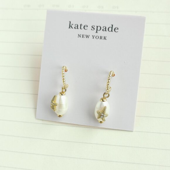 Kate Spade - Sea Star Starfish Gold Pearl Earrings - Picture 1 of 3
